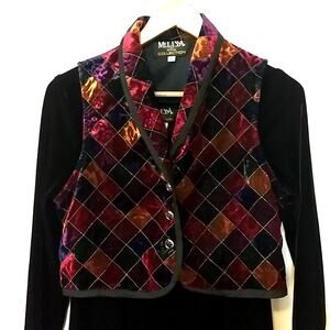 Vintage Melissa petites collection velvet dress with patchwork vest